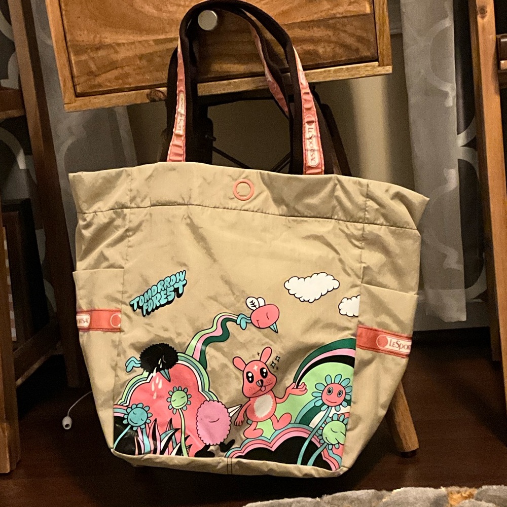 LeSportsac Beige and Coral Tote with Playful Design